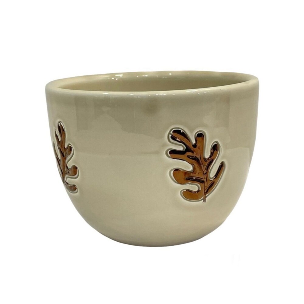 Vintage Bitossi Pottery Flower Pot Embossed Copper Leaf Detail Made Italy Signed